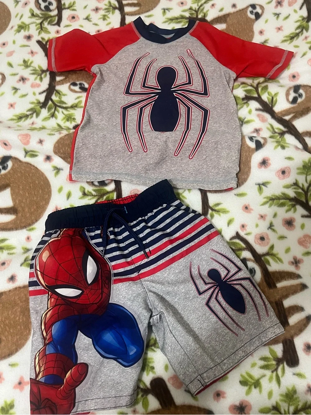Spiderman Grey and Red Kids Swimsuit Top & Shorts - Boys X-Small
